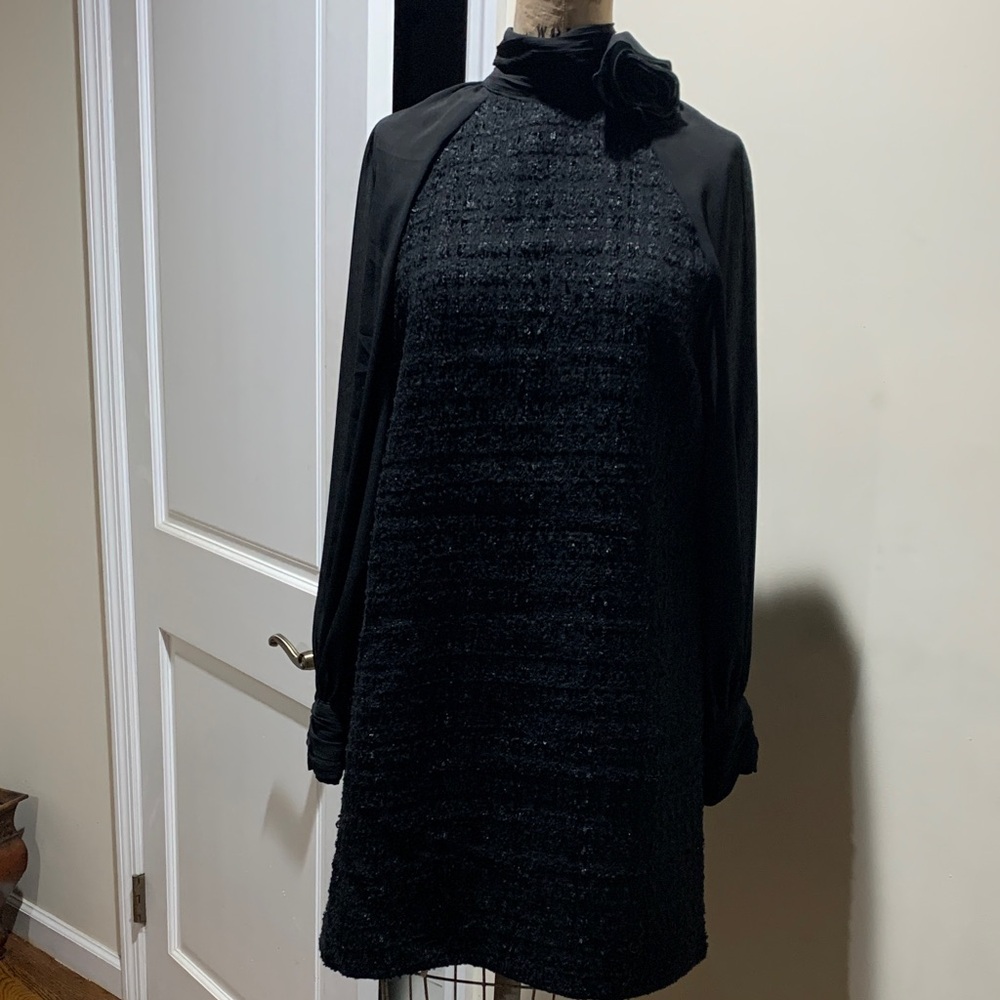 New Zara Elegant Black Women's Dress. Sheer sleeves tweed dress mini size S